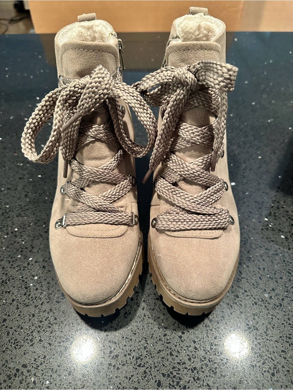 Women's Taupe Lace-Up Faux-Suede Hiker Boot with side zip